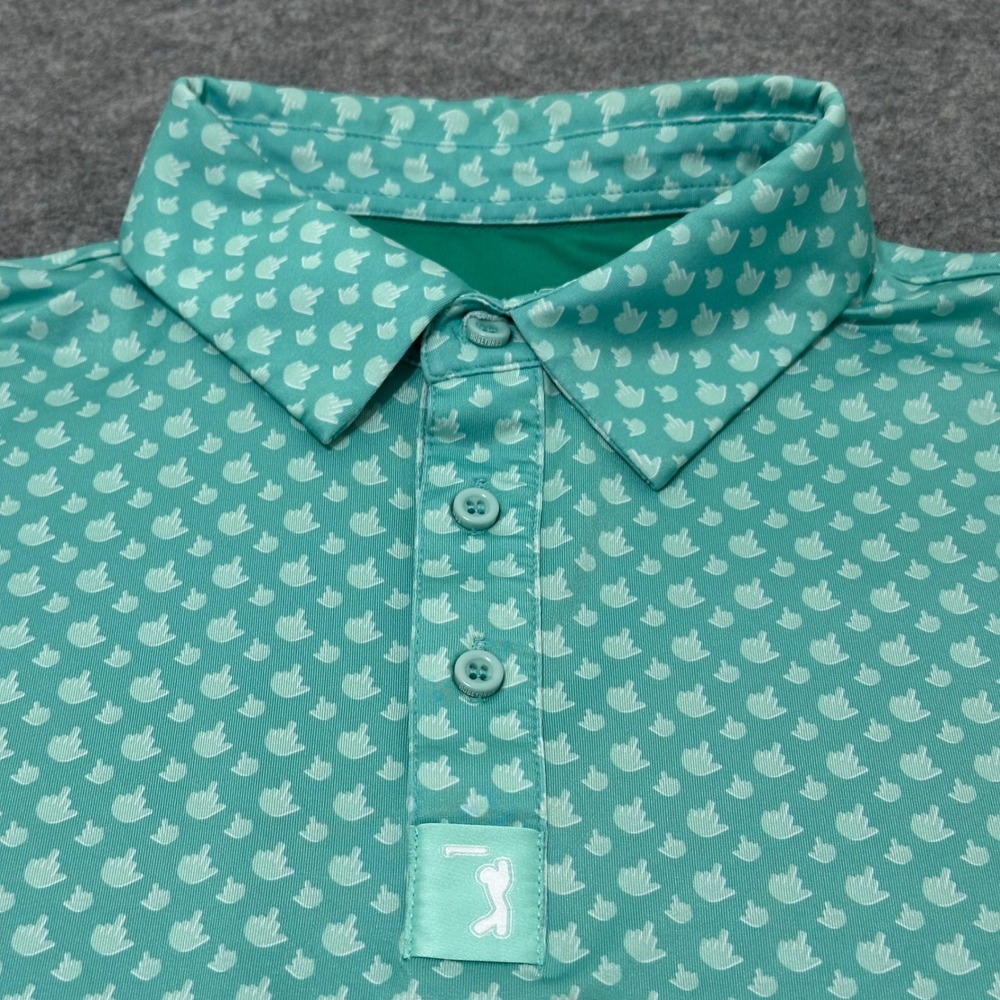 Bogey Bros Polo Shirt Mens Medium Teal Birdie Finger Golf Performance Short Slv